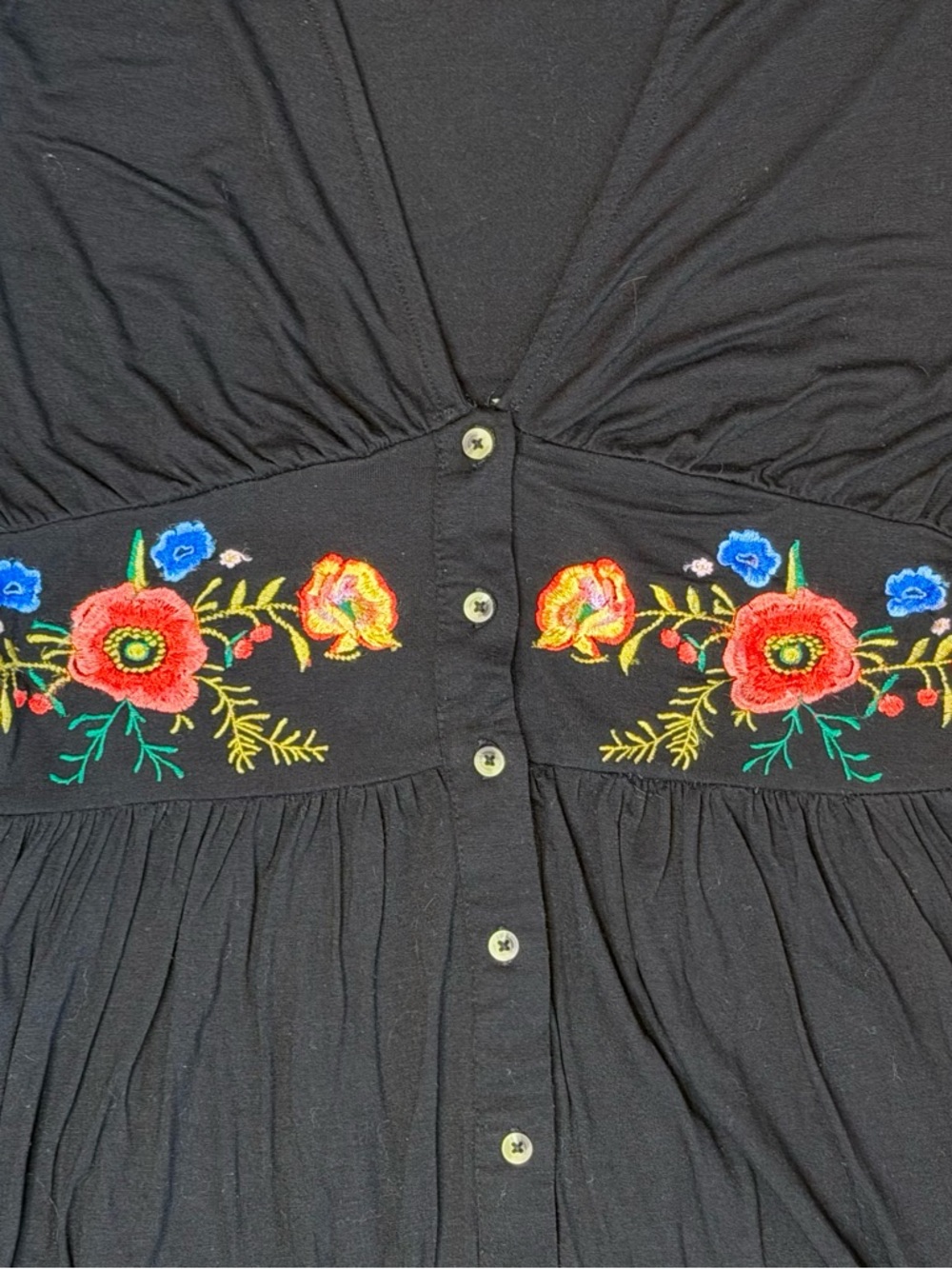 ASOS DESIGN Embroidered Midi Button Through Tea Dress Black Fit & Flare Size 10 - Picture 7 of 15
